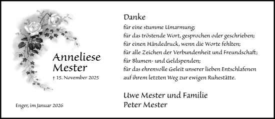 Traueranzeige von Anneliese Mester von Neue Westfälische und Westfalen-Blatt