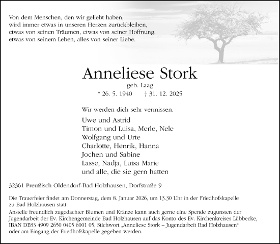 Traueranzeige von Anneliese Stork von Neue Westfälische und Westfalen-Blatt