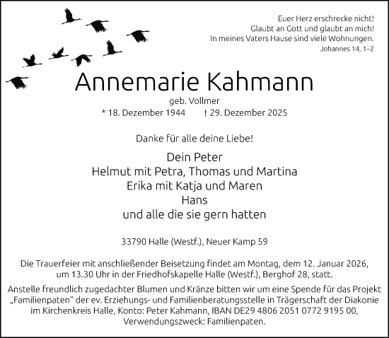 Traueranzeige von Annemarie Kahmann von Neue Westfälische und Westfalen-Blatt