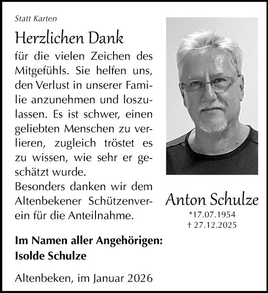 Traueranzeige von Anton Schulze von Neue Westfälische und Westfalen-Blatt