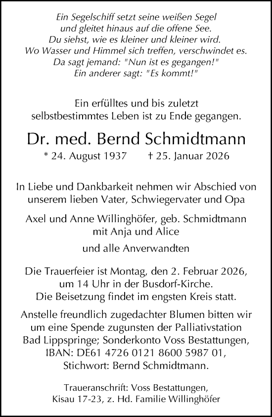 Traueranzeige von Bernd Schmidtmann von Neue Westfälische und Westfalen-Blatt