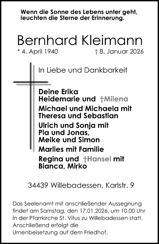 Traueranzeige von Bernhard Kleimann von Neue Westfälische und Westfalen-Blatt