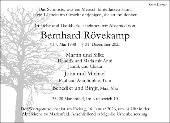 Traueranzeige von Bernhard Rövekamp von Neue Westfälische und Westfalen-Blatt