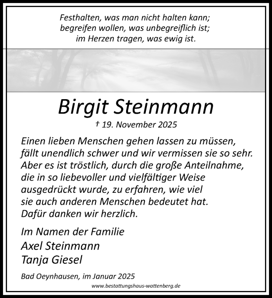 Traueranzeige von Birgit Steinmann von Neue Westfälische und Westfalen-Blatt