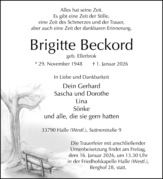 Traueranzeige von Brigitte Beckord von Neue Westfälische und Westfalen-Blatt