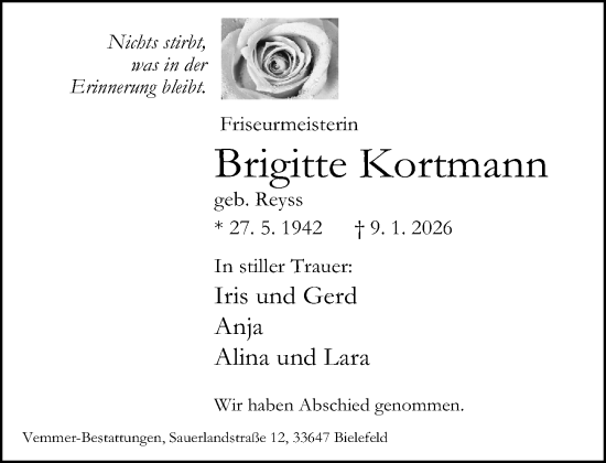 Traueranzeige von Brigitte Kortmann von Neue Westfälische und Westfalen-Blatt