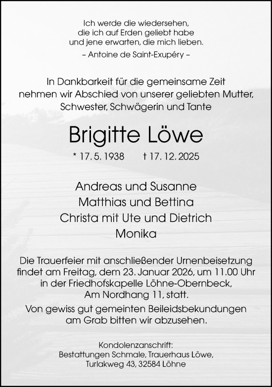 Traueranzeige von Brigitte Löwe von Neue Westfälische und Westfalen-Blatt