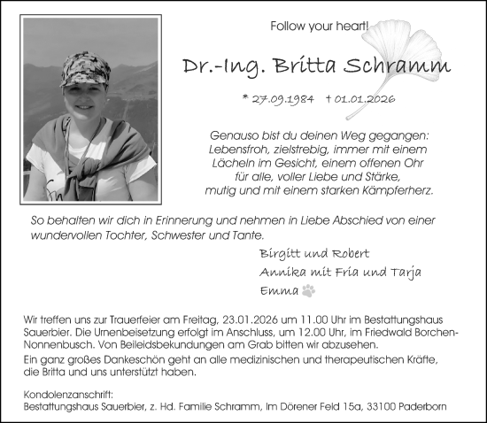 Traueranzeige von Britta Schramm von Neue Westfälische und Westfalen-Blatt