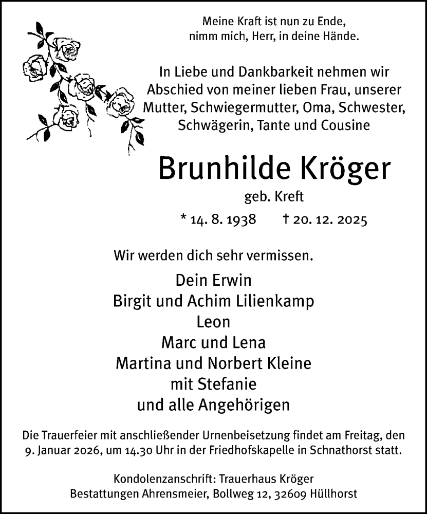  Traueranzeige für Brunhilde Kröger vom 03.01.2026 aus Neue Westfälische und Westfalen-Blatt