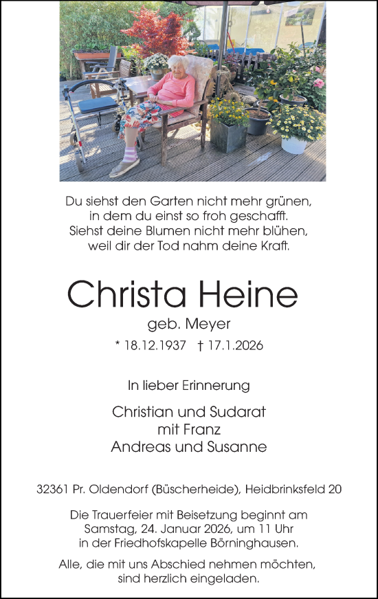 Traueranzeige von Christa Heine von Neue Westfälische und Westfalen-Blatt