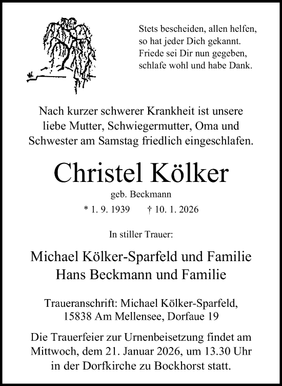 Traueranzeige von Christel Kölker von Neue Westfälische und Westfalen-Blatt