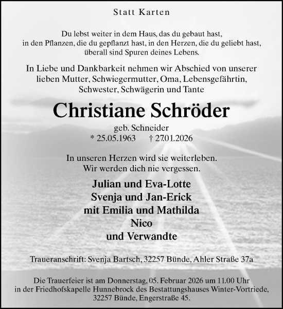 Traueranzeige von Christiane Schröder von Neue Westfälische und Westfalen-Blatt