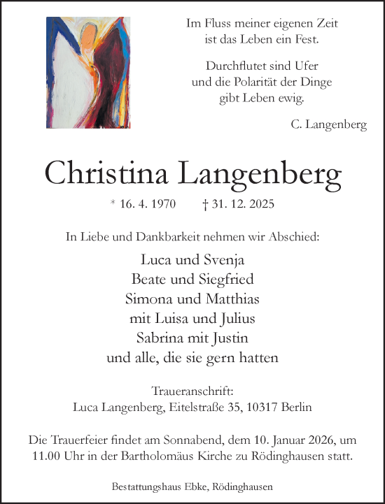 Traueranzeige von Christina Langenberg von Neue Westfälische und Westfalen-Blatt