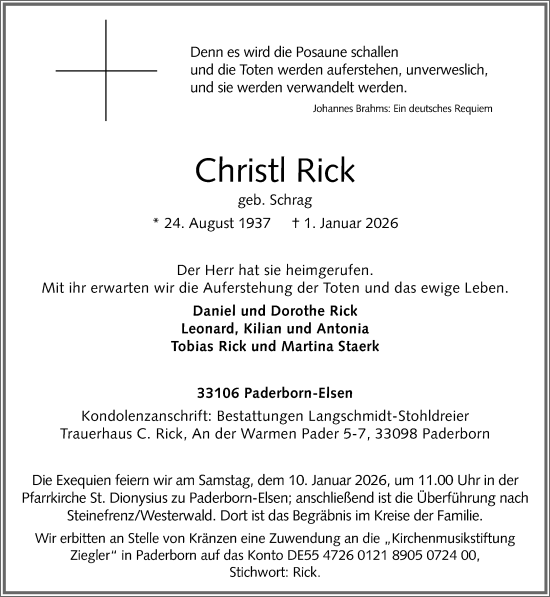 Traueranzeige von Christl Rick von Neue Westfälische und Westfalen-Blatt