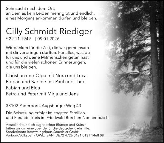 Traueranzeige von Cilly Schmidt-Riediger von Neue Westfälische und Westfalen-Blatt