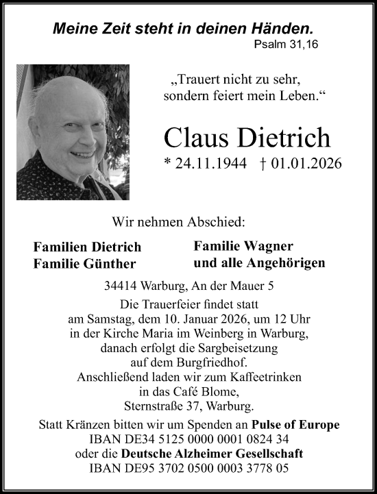 Traueranzeige von Claus Dietrich von Neue Westfälische und Westfalen-Blatt