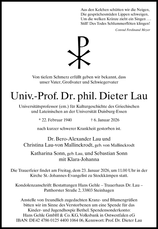 Traueranzeige von Dieter Lau von Neue Westfälische und Westfalen-Blatt
