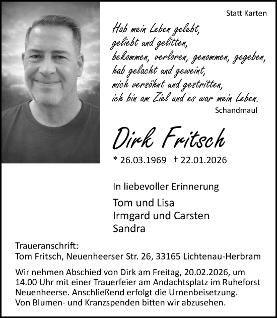 Traueranzeige von Dirk Fritsch von Neue Westfälische und Westfalen-Blatt