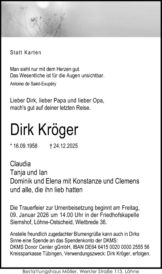 Traueranzeige von Dirk Kröger von Neue Westfälische und Westfalen-Blatt