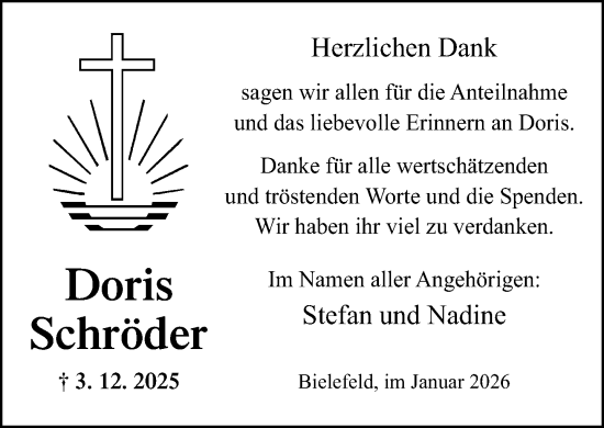 Traueranzeige von Doris Schröder von Neue Westfälische und Westfalen-Blatt