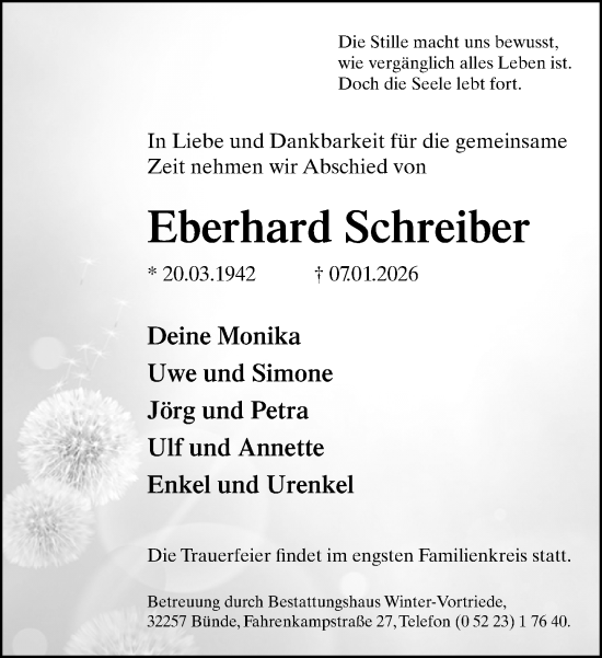 Traueranzeige von Eberhard Schreiber von Neue Westfälische und Westfalen-Blatt