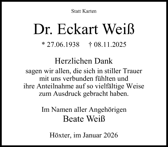 Traueranzeige von Eckart Weiß von Neue Westfälische und Westfalen-Blatt