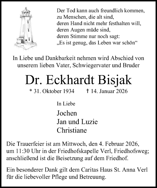 Traueranzeige von Eckhardt Bisjak von Neue Westfälische und Westfalen-Blatt
