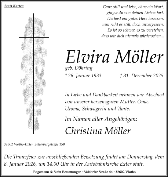 Traueranzeige von Elvira Möller von Neue Westfälische und Westfalen-Blatt