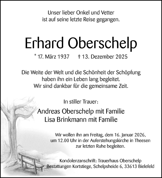 Traueranzeige von Erhard Oberschelp von Neue Westfälische und Westfalen-Blatt