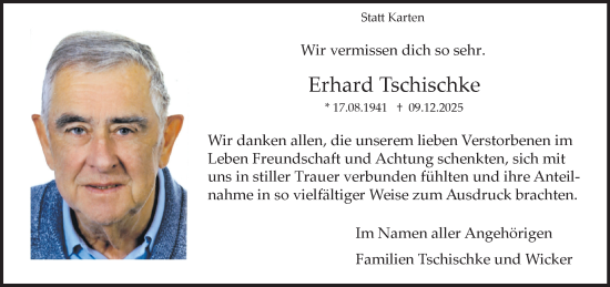 Traueranzeige von Erhard Tschischke von Neue Westfälische und Westfalen-Blatt