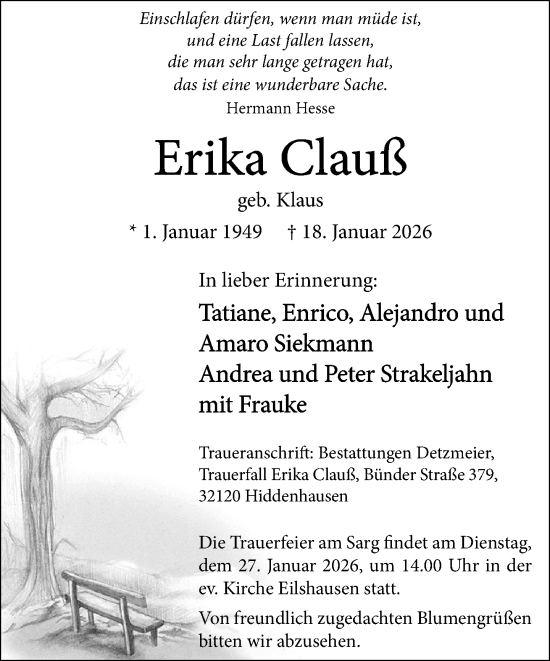 Traueranzeige von Erika Clauß von Neue Westfälische und Westfalen-Blatt