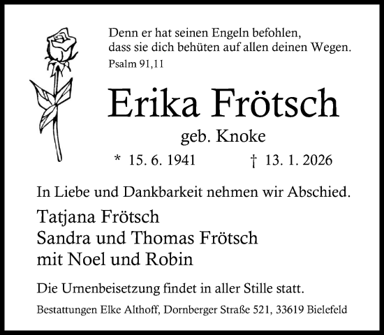 Traueranzeige von Erika Frötsch von Neue Westfälische und Westfalen-Blatt