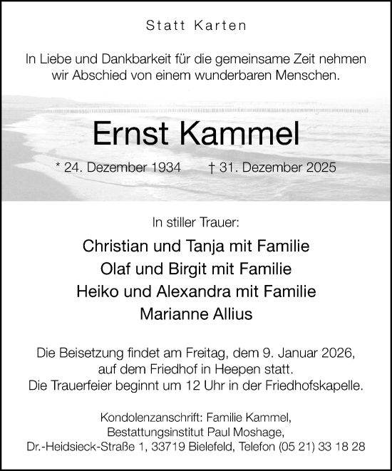 Traueranzeige von Ernst Kammel von Neue Westfälische und Westfalen-Blatt
