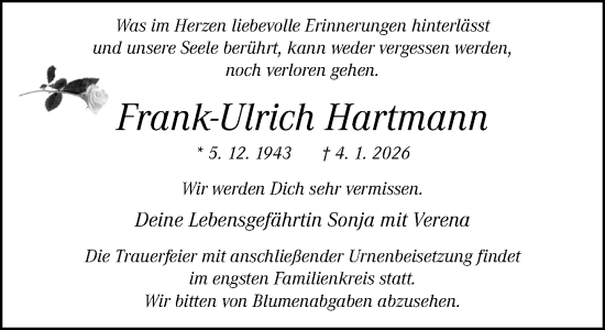 Traueranzeige von Frank-Ulrich Hartmann von Neue Westfälische und Westfalen-Blatt