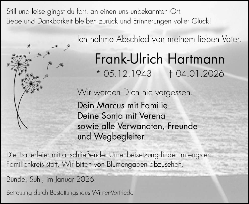  Traueranzeige für Frank-Ulrich Hartmann vom 17.01.2026 aus Neue Westfälische und Westfalen-Blatt