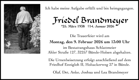 Traueranzeige von Friedel Brandmeyer von Neue Westfälische und Westfalen-Blatt