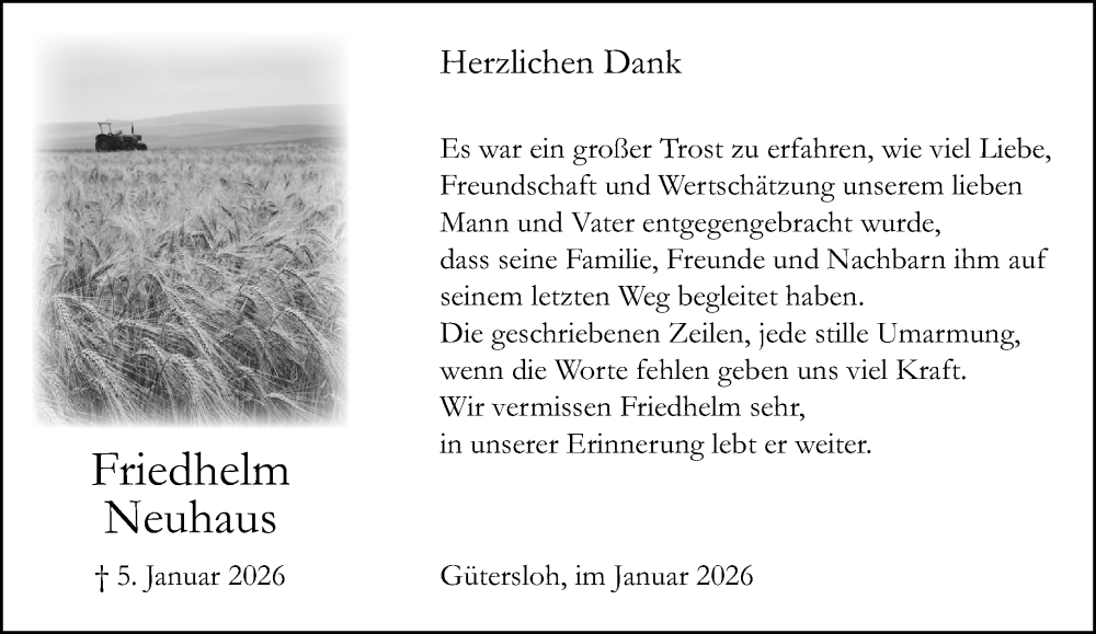  Traueranzeige für Friedhelm Neuhaus vom 31.01.2026 aus Neue Westfälische und Westfalen-Blatt