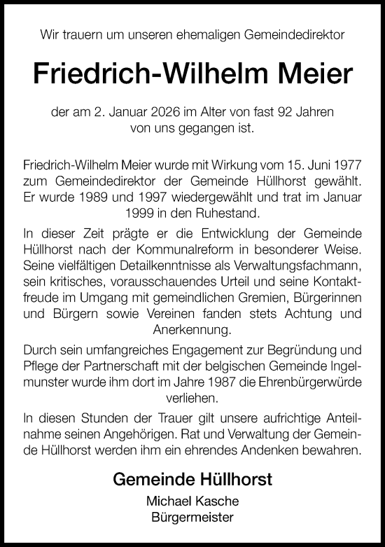 Traueranzeige von Friedrich-Wilhelm Meier von Neue Westfälische und Westfalen-Blatt