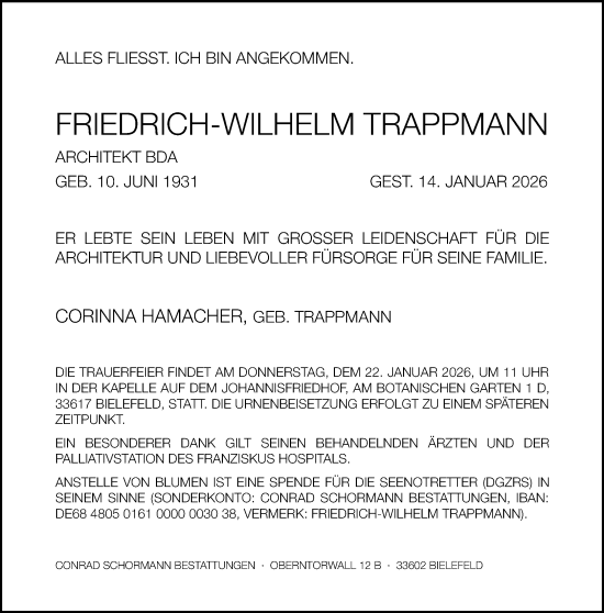 Traueranzeige von Friedrich-Wilhelm Trappmann von Neue Westfälische und Westfalen-Blatt