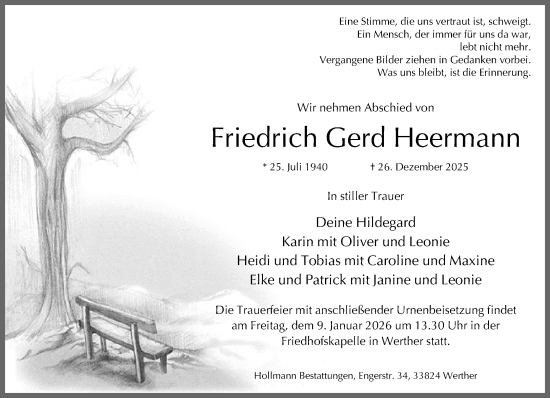 Traueranzeige von Friedrich Gerd Heermann von Neue Westfälische und Westfalen-Blatt
