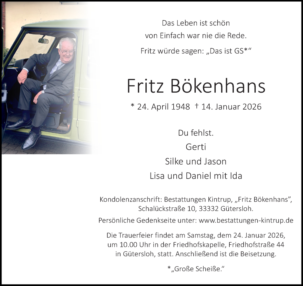  Traueranzeige für Fritz Bökenhans vom 21.01.2026 aus Neue Westfälische und Westfalen-Blatt
