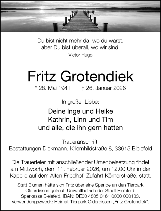 Traueranzeige von Fritz Grotendiek von Neue Westfälische und Westfalen-Blatt