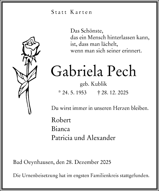 Traueranzeige von Gabriela Pech von Neue Westfälische und Westfalen-Blatt