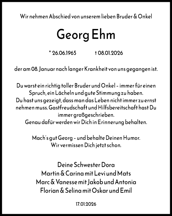 Traueranzeige von Georg Ehm von Neue Westfälische und Westfalen-Blatt