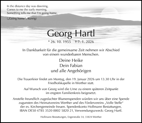 Traueranzeige von Georg Hartl von Neue Westfälische und Westfalen-Blatt