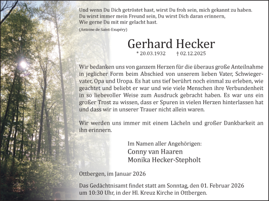 Traueranzeige von Gerhard Hecker von Neue Westfälische und Westfalen-Blatt