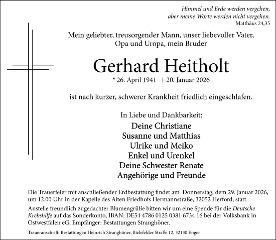 Traueranzeige von Gerhard Heitholt von Neue Westfälische und Westfalen-Blatt