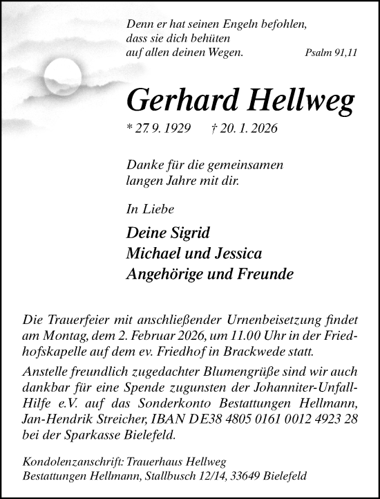 Traueranzeige von Gerhard Hellweg von Neue Westfälische und Westfalen-Blatt