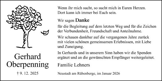 Traueranzeige von Gerhard Oberpenning von Neue Westfälische und Westfalen-Blatt