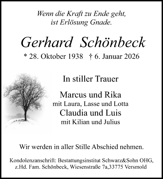 Traueranzeige von Gerhard Schönbeck von Neue Westfälische und Westfalen-Blatt